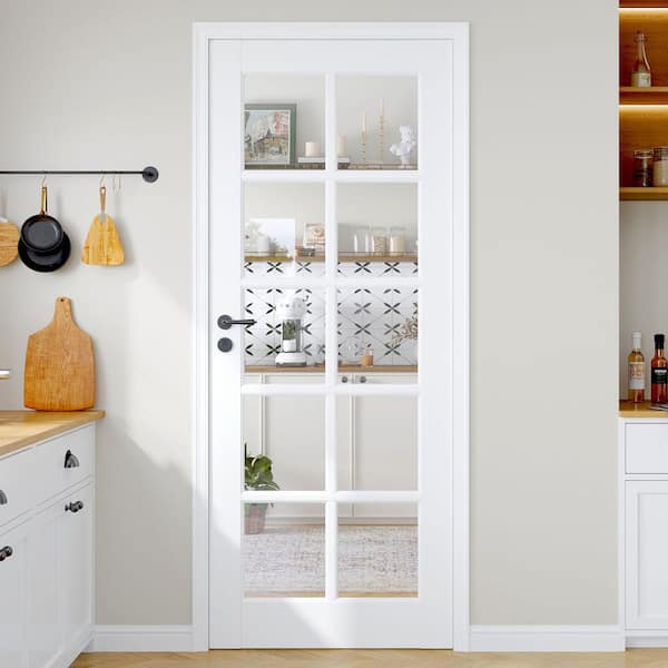 32 in. x 80 in. 10-Lite Tempered Clear Glass Solid Core White Primed Wood Interior Door Slab