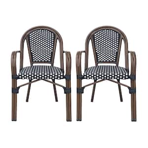 Cecil French Bistro Aluminum Outdoor Dining Chair in Black and White (2-Pack)