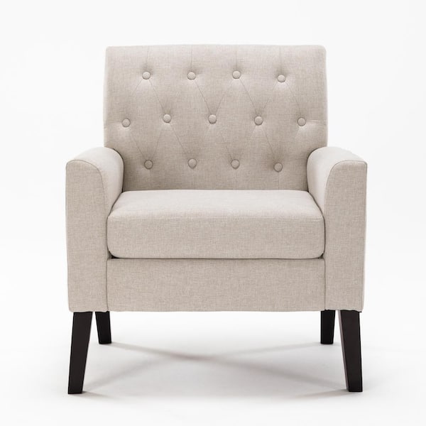 Linen and Walnut Mid Century Modern Button Tufted Accent Chair with Wood Legs (Set of 2)