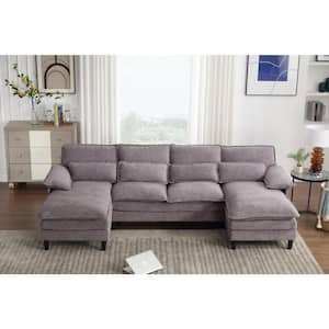 115 in. Wide Pillow Top Arm Creative Polyester U-Shaped Modern Modular Sectional Sofa in Gray