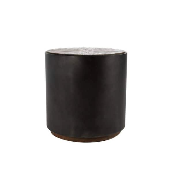 Benjara 22 in. Brown and Black Round Wood end table with Metal Panels