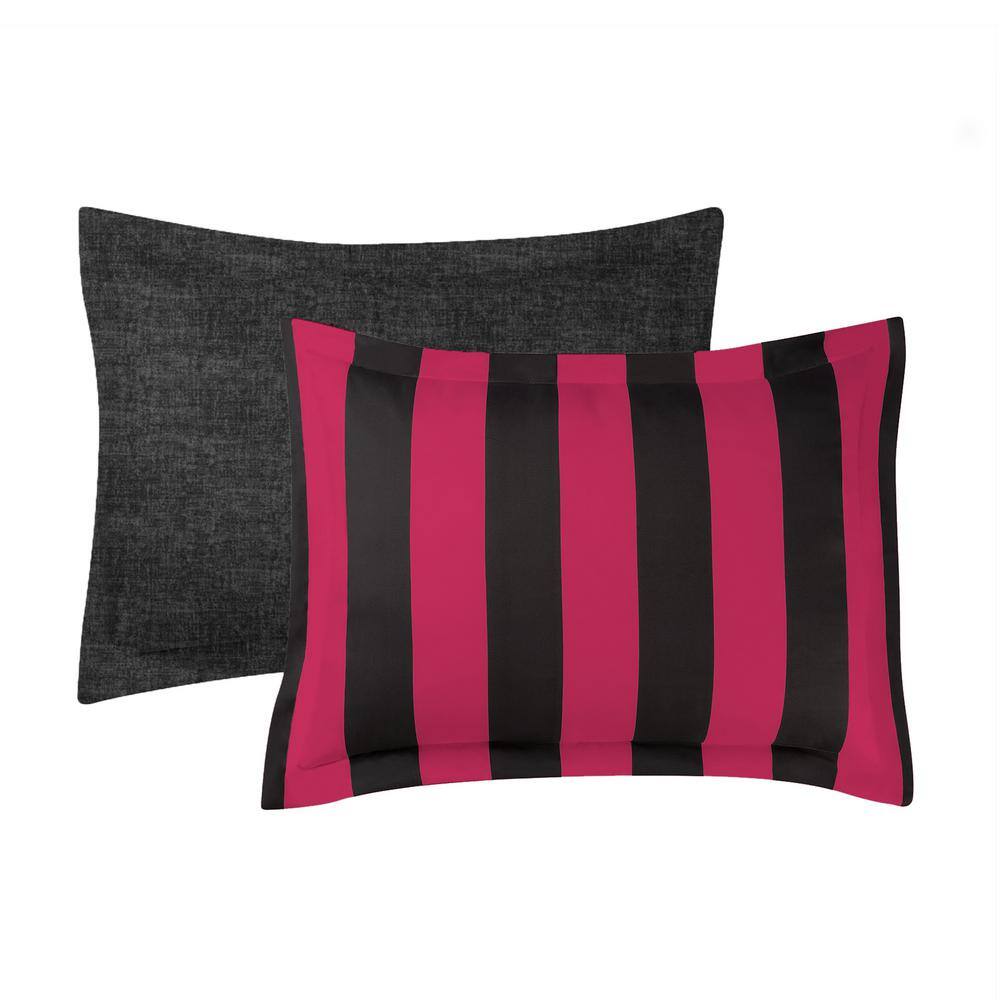 Full Black and Hot Pink Reversible Microfiber Bedding Set