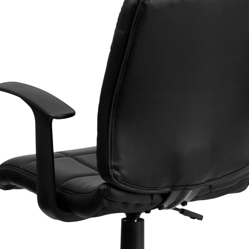 Mid-Back Black Vinyl Quilted Task Chair with Arms