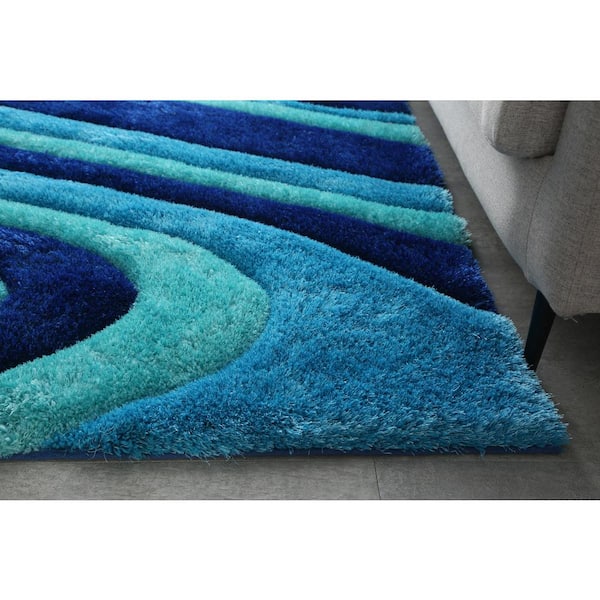 3D Shaggy Mixed Blue 5 ft. x 7 ft. Hand Tufted Area Rug