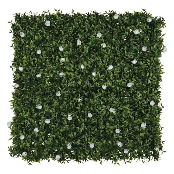 Artificial White Rose Hedge 20 in. X 20 in.  Foliage Panel 12-Pieces