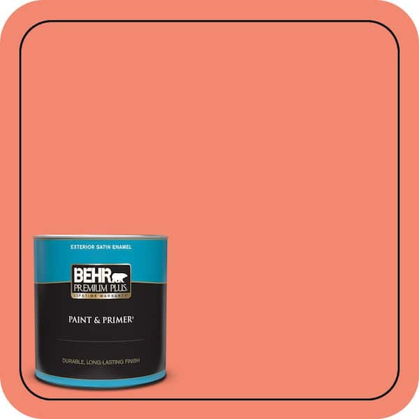 BEHR PREMIUM PLUS 1 qt. #190B-5 Juicy Passionfruit Satin Enamel Exterior Paint & Primer