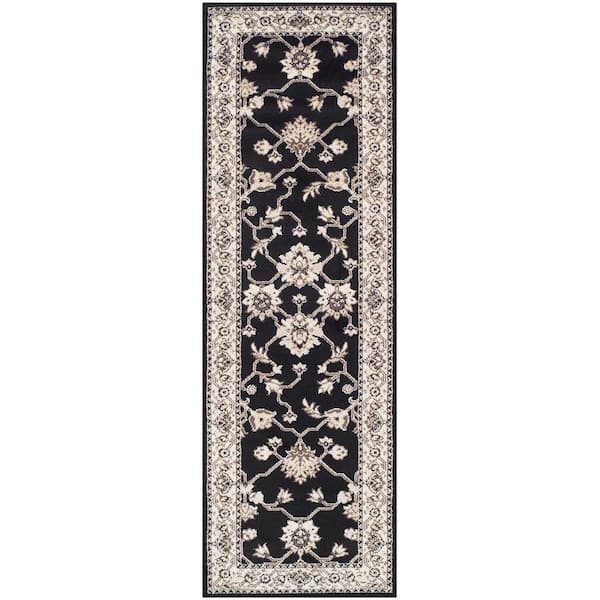 SUPERIOR Kingfield Black 2 ft. 7 in. x 8 ft. Floral Polypropylene Area Rug