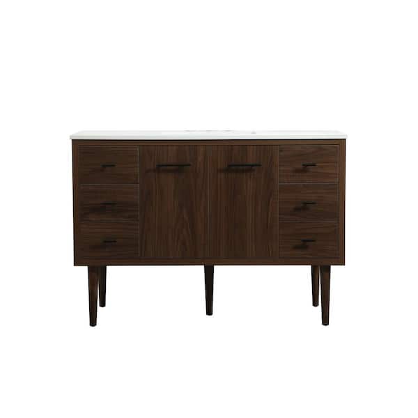 Unbranded Simply Living 48 in. W x 22 in. D x 33.5 in. H Bath Vanity in Walnut with Ivory White Engineered Marble Top