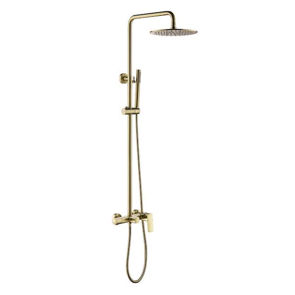 FLG Single Handle 1-Spray Tub and Shower Faucet 1.8 GPM Exposed Shower System with Hand Sower in Brushed Gold Valve Included