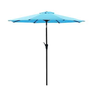 7.5 ft. Steel Push-Up Patio Umbrella with Push Button Tilt Easy Crank Lift for Market, Yard Beach Porch and Pool in Blue