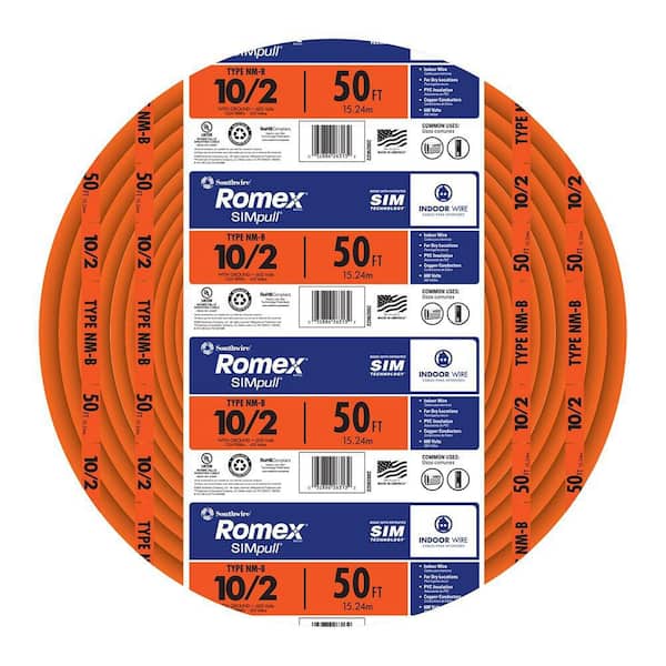 50 ft. 10/2 Solid Romex Simpull CU NM-B W/G Wire