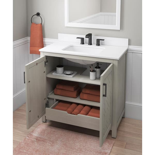 Glacier Bay Brindley 30 in W x 20 in D x 35 in H Single Sink Freestanding  Vanity in Gray w/ Veined White Engineered Stone Top HDBD30VG - The Home