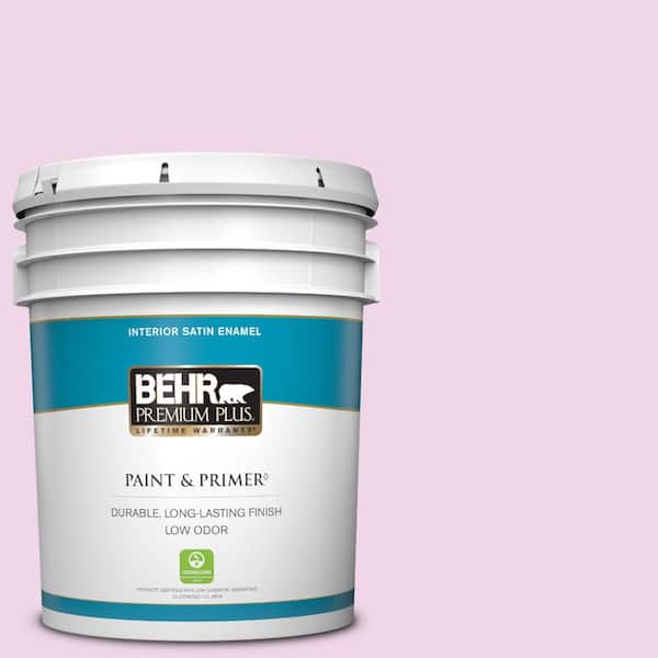 BEHR PREMIUM PLUS 5 gal. #P110-1 All Made Up Satin Enamel Low Odor Interior Paint & Primer