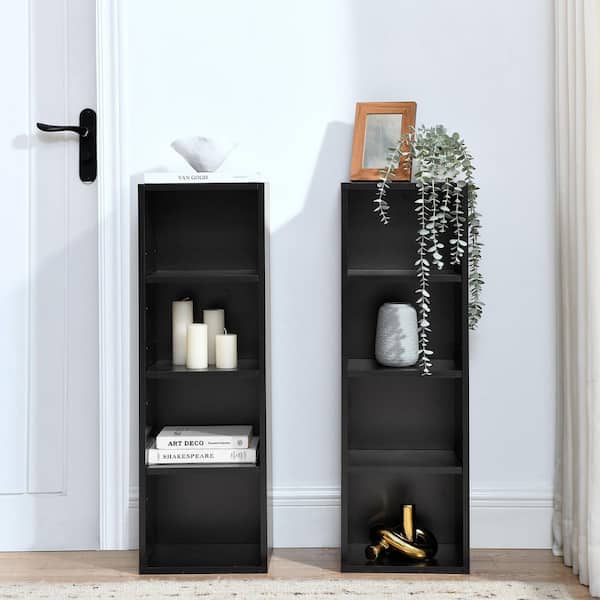 8-Shelf Walnut Media Storage Tower, Adjustable MDF Bookcase for CDs and DVDs and Books