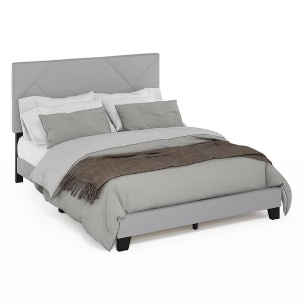 Skylar Gray Wood/Polyester Frame Queen Platform Bed with Geometric Design