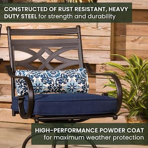 Montclair 3-Piece Metal Outdoor Bar Height Dining Set with Navy Blue Cushions, Swivel Rockers and Table