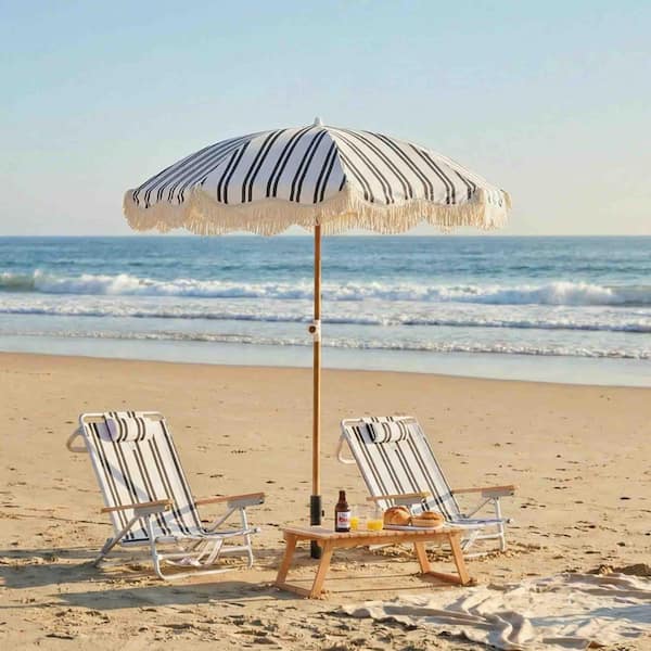 6 ft. Metal Patio Umbrella with Tassel, Black TGD3-BU3-BK - The