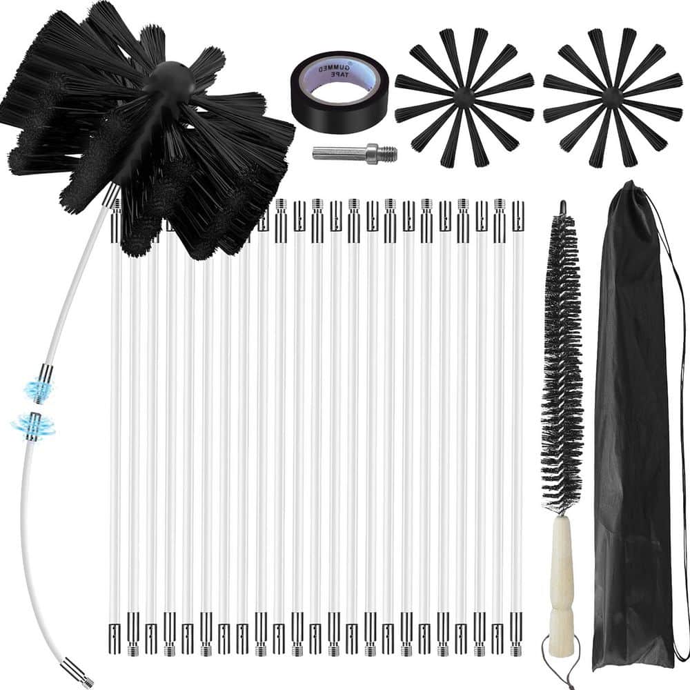 SenQWFa 30 ft. Chimney Sweep Kit w/ 6 in. Brush, 23 Nylon Rods