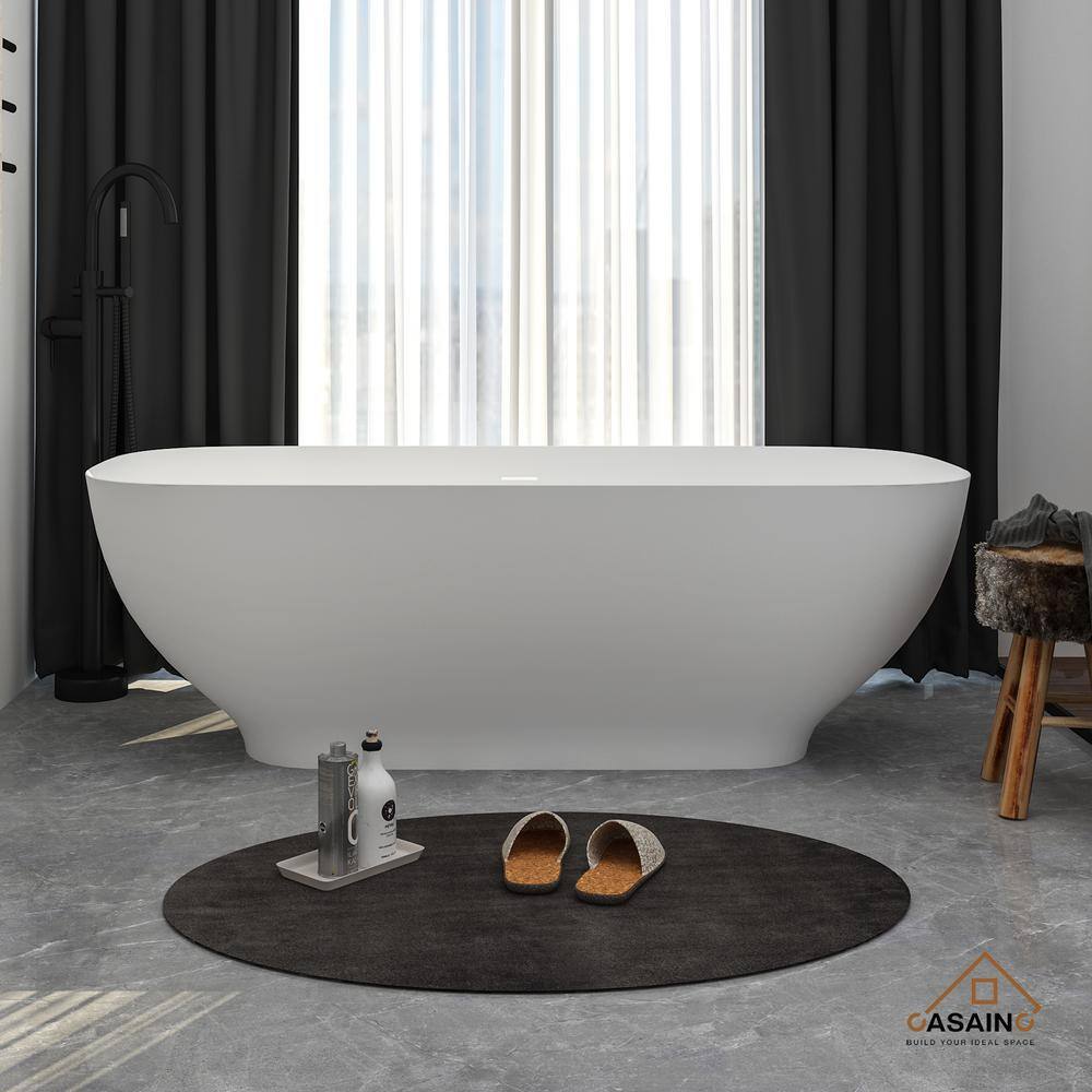 67'' White Solid Surface Freestanding Soaking Bathtub