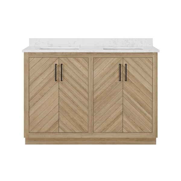 Glacier Bay Huckleberry 48 in. W x 19 in. D x 34.5 in. H Double Sink Bath Vanity in Weathered Tan with White Cultured Marble Top