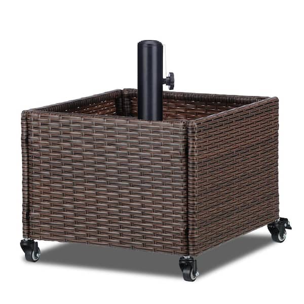 18 x 18 x 19 in Patio Umbrella Base Planter with Wheels Brown 1 Piece