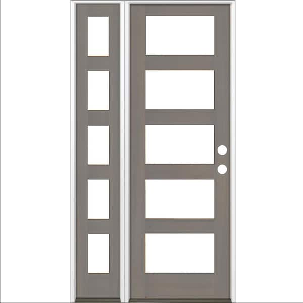 Krosswood Doors 46 in. x 96 in. Modern Hemlock Left-Hand/Inswing Clear Glass Grey Stain Wood Prehung Front Door with Left Sidelite