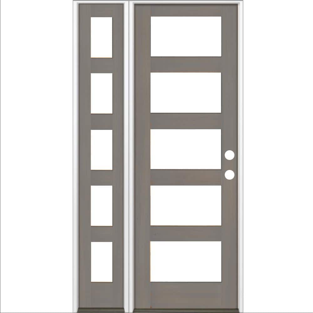 50 in. x 96 in. Modern Hemlock Left-Hand/Inswing 5-Lite Clear Glass Grey Stain Wood Prehung Front Door w/Left Sidelite price history on PriceWatchPro