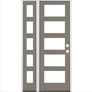 50 in. x 96 in. Modern Hemlock Left-Hand/Inswing 5-Lite Clear Glass Grey Stain Wood Prehung Front Door w/Left Sidelite