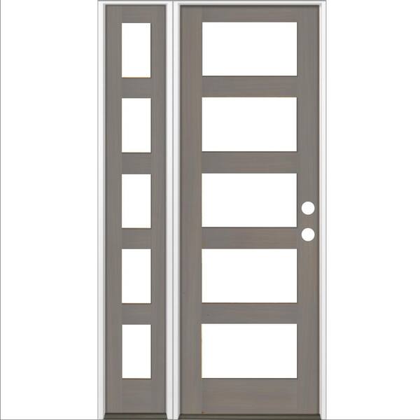 Krosswood Doors 50 in. x 96 in. Modern Hemlock Right-Hand/Inswing Clear Glass Grey Stain Wood Prehung Front Door with Left Sidelite