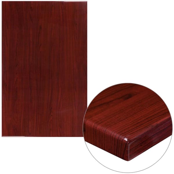 Flash Furniture Glenbrook 30 in. x 48 in. High-Gloss Mahogany Resin Rectangle Table Top with 2 in. Thick Drop-Lip