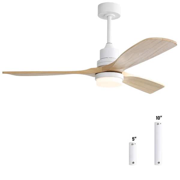 ENERGETIC LIGHTING 52 in. Integrated LED Indoor Matte White Ceiling Fan with Light and Remote Control, Solid Wood Blades
