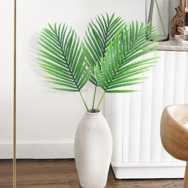 LIVING LUXURY 40.5 in. Artificial Hawaiian Areca Palm Leaf Stem Tropical Plant Greenery Foliage Spray Branch (Set of 3)
