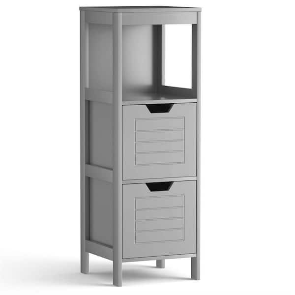 Dracelo 12 in. W x 12 in. D x 35 in. H Gray Bathroom Linen Cabinet Floor Storage Rack with Two Drawers and Shelves