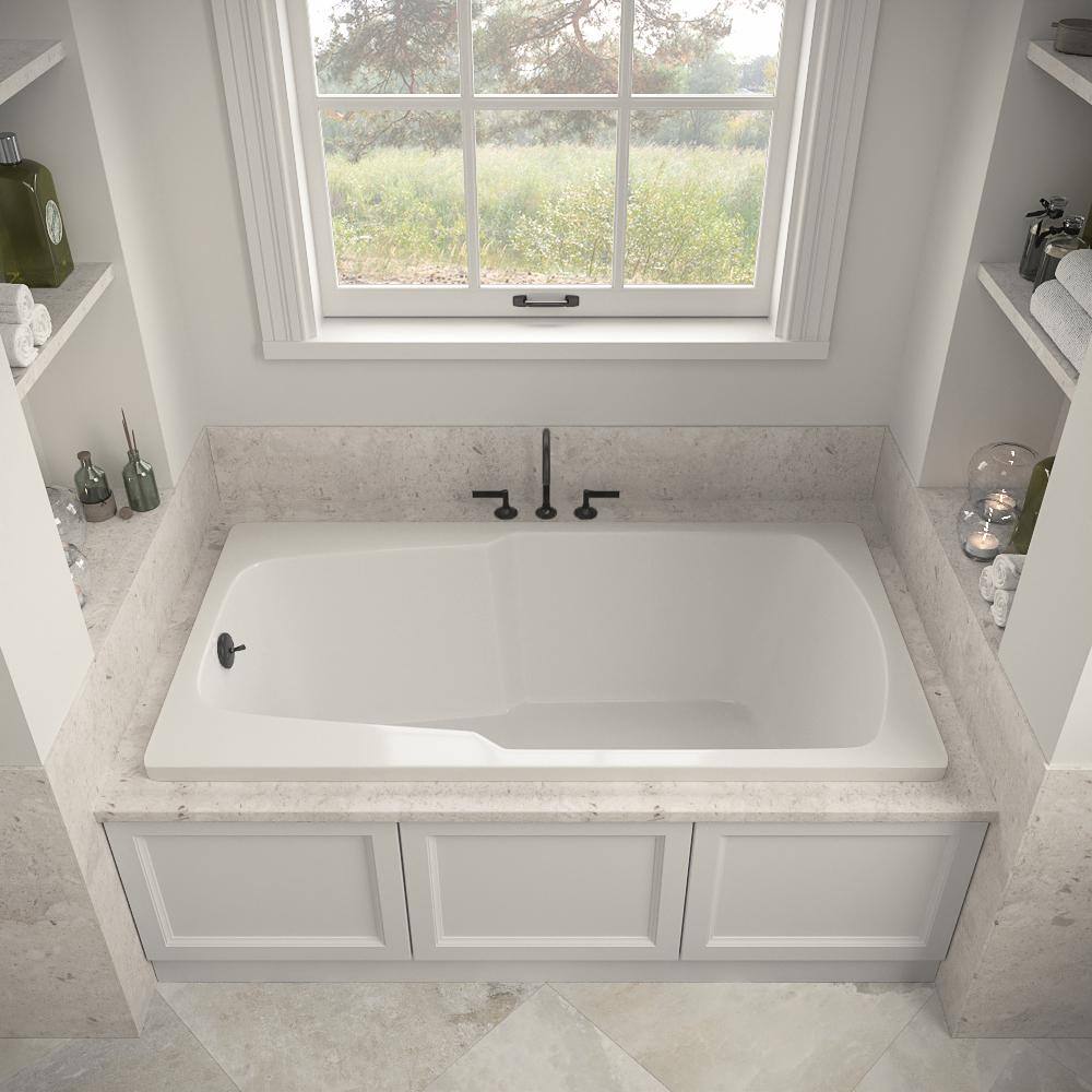 60'' Glossy White Acrylic Drop-In Soaking Bathtub with Matte Black Drain