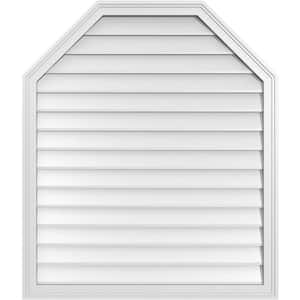 36 in. x 42 in. Octagonal Top Surface Mount PVC Gable Vent: Decorative with Brickmould Frame