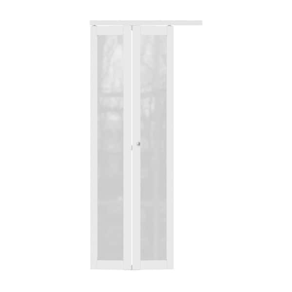 ARK DESIGN 36 in. x 80 in. 1-Lite Glass Frosted Glass and Solid Core White Finished MDF Bi-Fold Door with Hardware