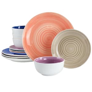 Color Vibes Fine Ceramic 12-Piece Assorted Colors Dinnerware Set