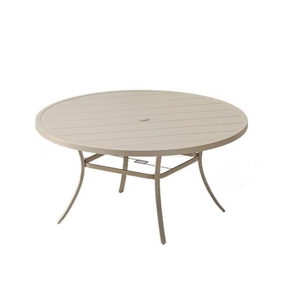 53 in. Beige Round Metal Outdoor Dining Table