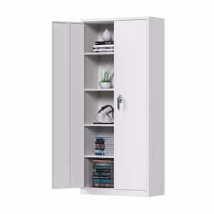 31.5 in. W x 70.9 in. H x 15.75 in. D Metal Storage Cabinet in White, Steel Garage Cabinets with Single Handle