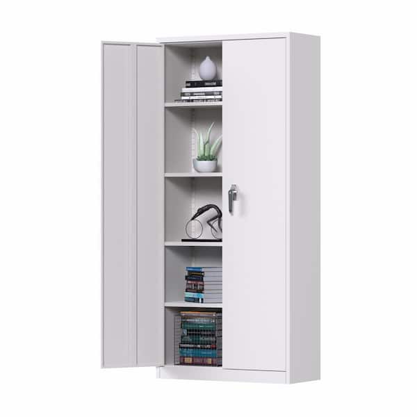 Hephastu 31.5 in. W x 70.9 in. H x 15.75 in. D Metal Storage Cabinet in White, Steel Garage Cabinets with Single Handle