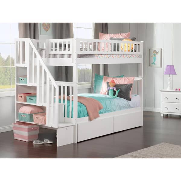 AFI Woodland Staircase Bunk Bed Twin over Twin with 2 Urban Bed