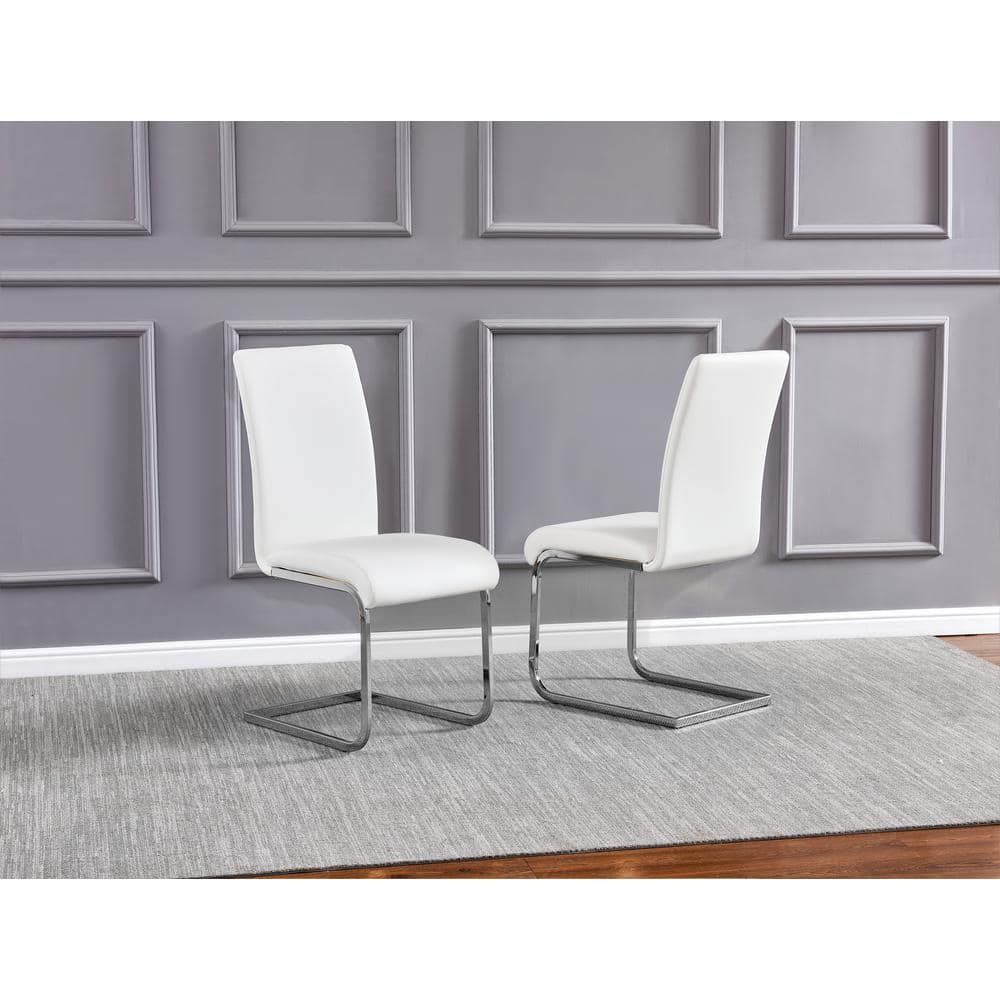 Parsons High White Faux Leather Side Chair with Chrome Base