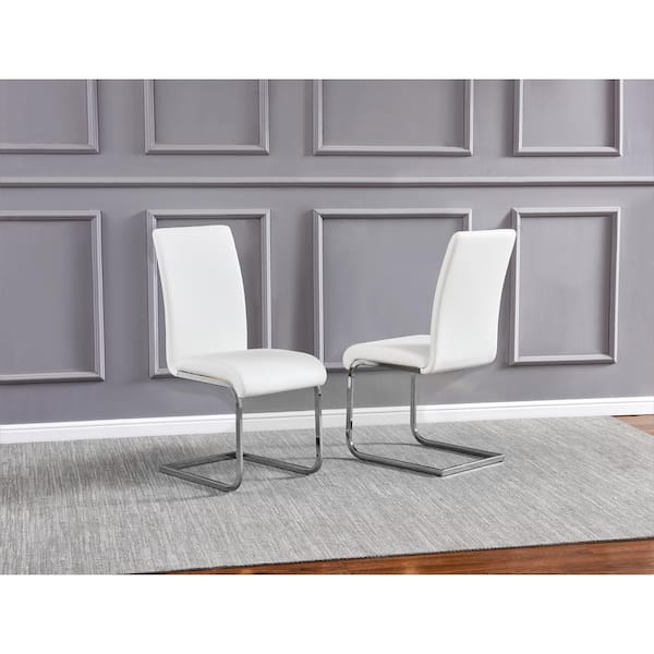 Trinity White/Silver Modern Side Chairs (Set of 2)