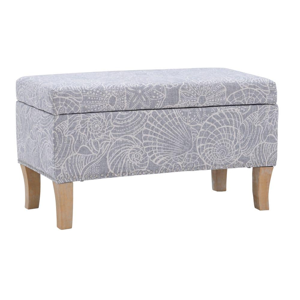 Stephanie Coastal Seashell Gray Fabric Rectangle Storage 32 in. Ottoman