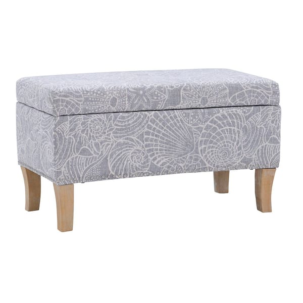 Linon Home Decor Stephanie Coastal Seashell Gray Fabric Rectangle Storage 32 in. Ottoman