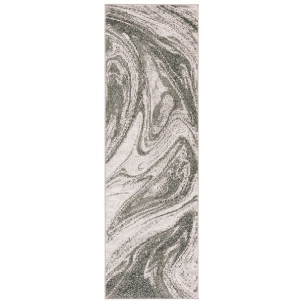 Adirondack 2 ft. x 8 ft. Ivory/Green Abstract Marble Runner Rug