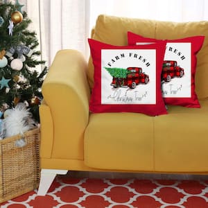Charlie Set of 2-Christmas Buffalo Check Pick Up Truck Throw Pillows 1 in. x 18 in.