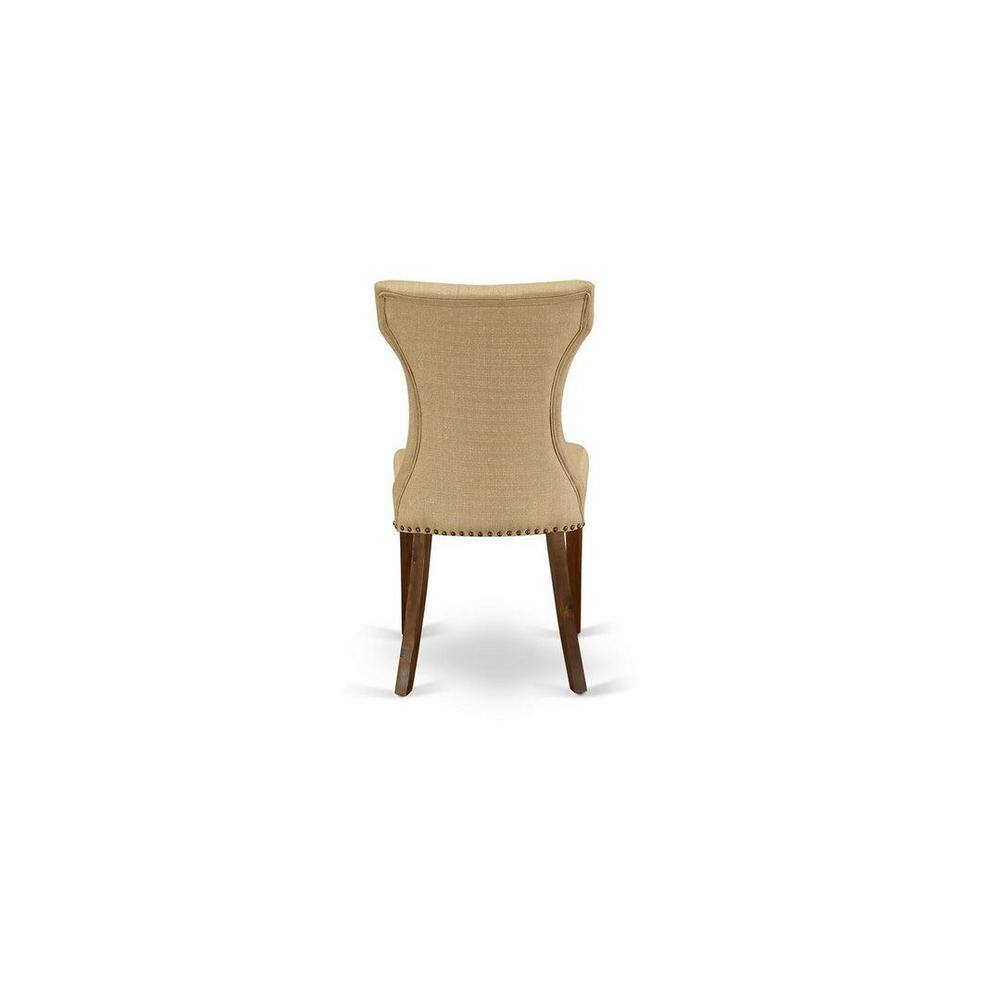 Natural Rubber Wood Round Dining Table Set with Beige Linen Chairs