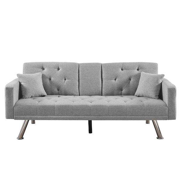 KINWELL 75 in. Modern Gray Linen 2-Seater Twin Sleeper Folding Futon Convertible Sofa Bed