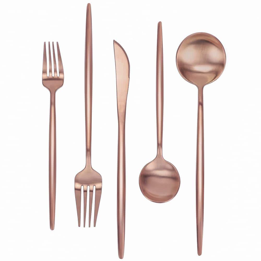 30-Piece Stainless Steel Flatware Serving Set-Matte RosegoldService for 6, 